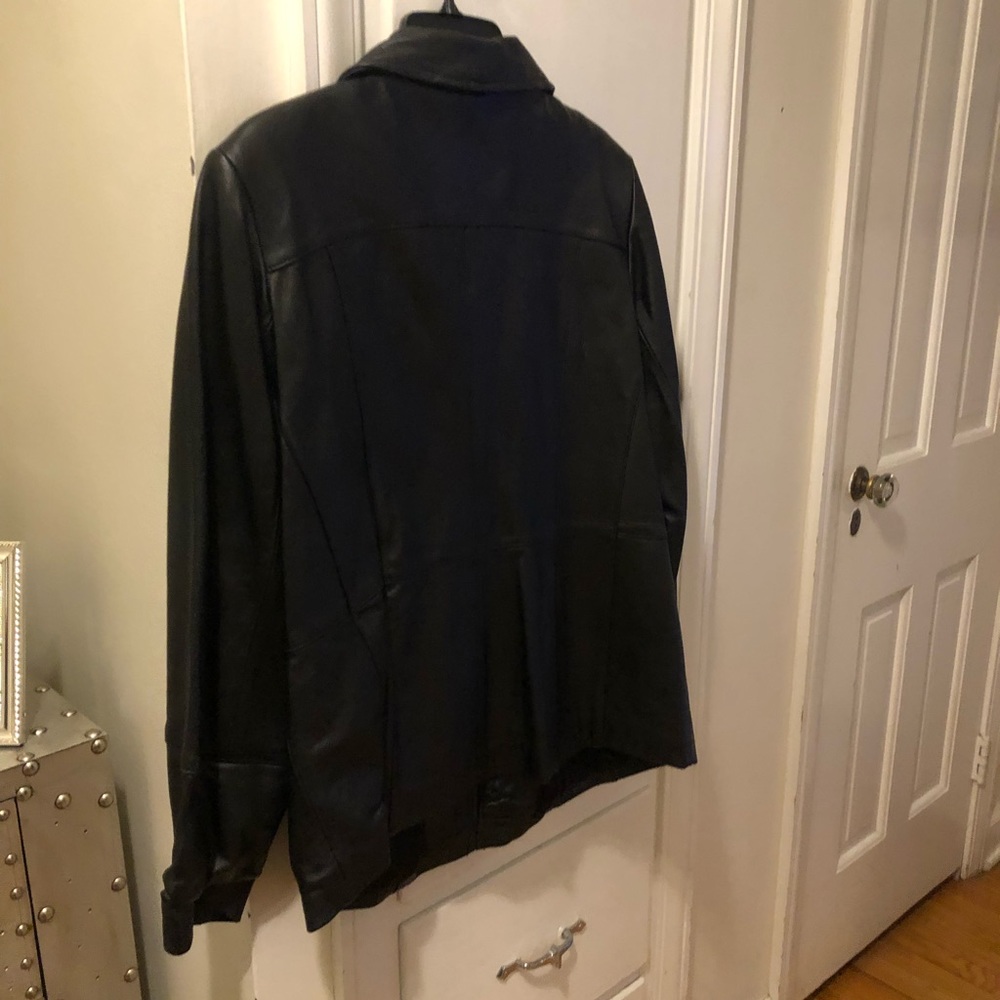 Black Leather Zip Front Collared Jacket - image 2